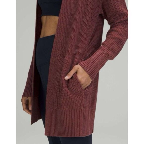 Lululemon Cashlu Sweater Wrap Cardigan Heathered Mulled Wine Size M/L Pockets - Picture 3 of 11